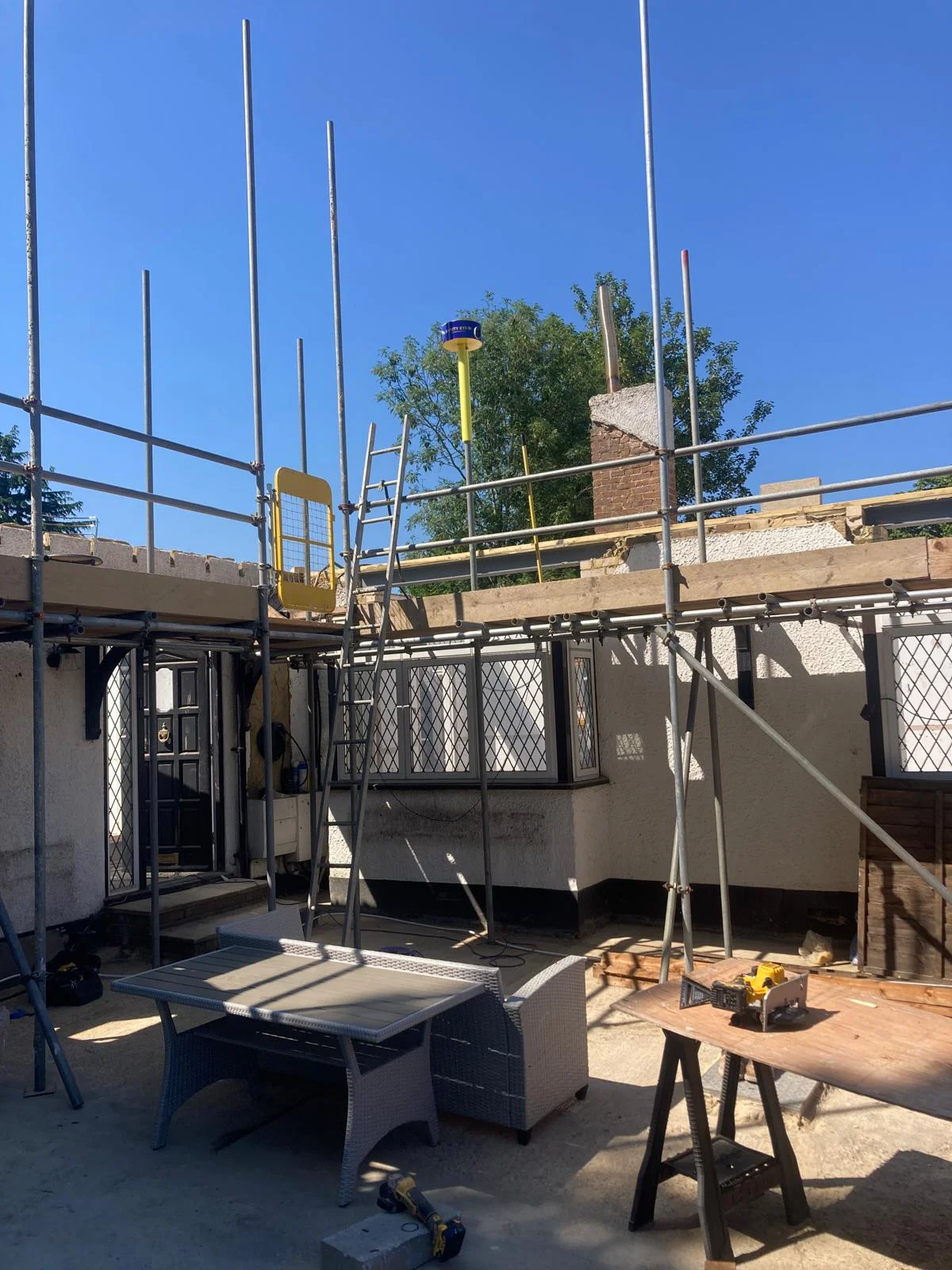 Safety Eye bollard providing site-wide security monitoring over a residential build with scaffolding
