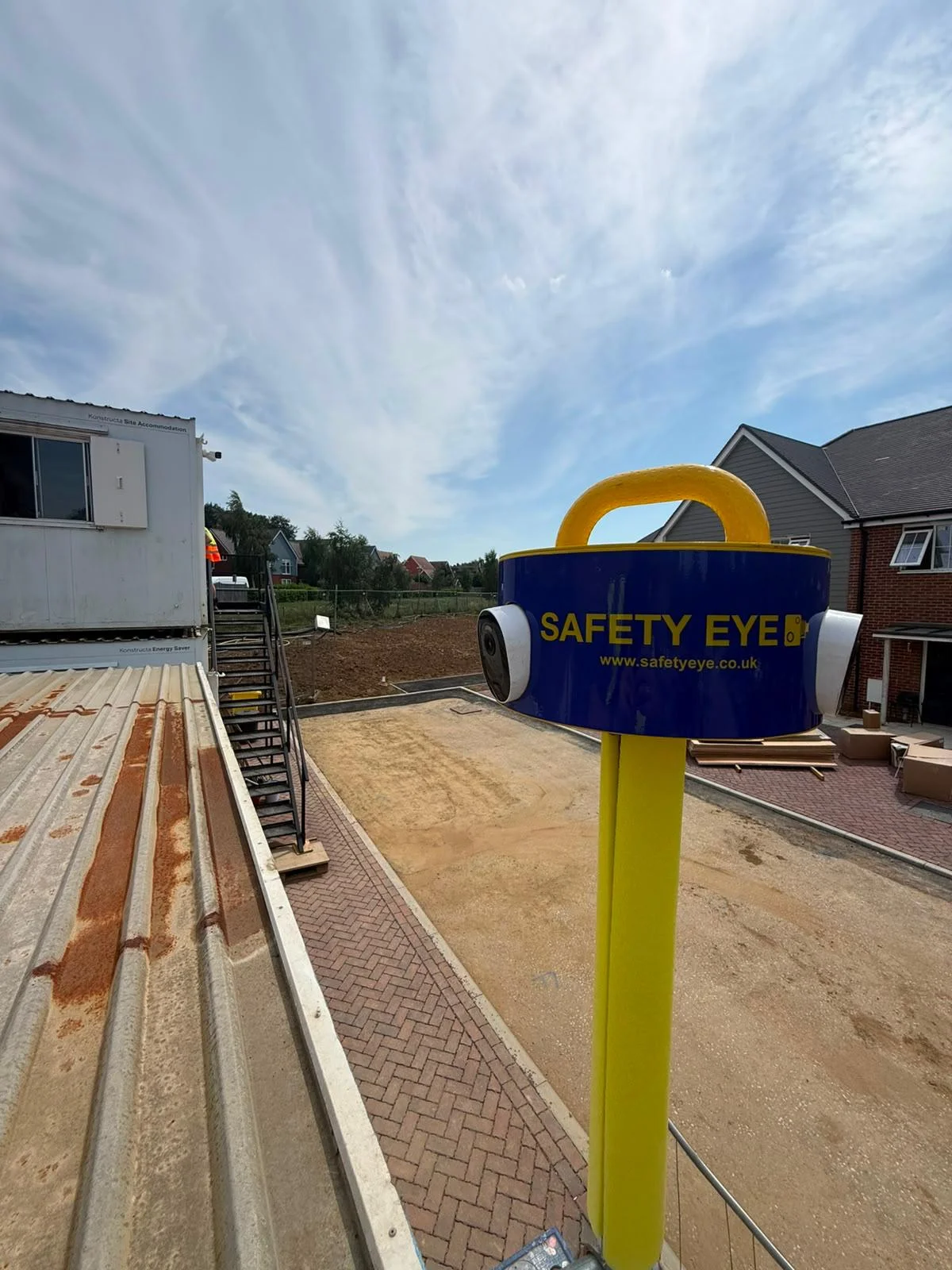 Safety Eye CCTV bollard providing site security monitoring at a new housing development