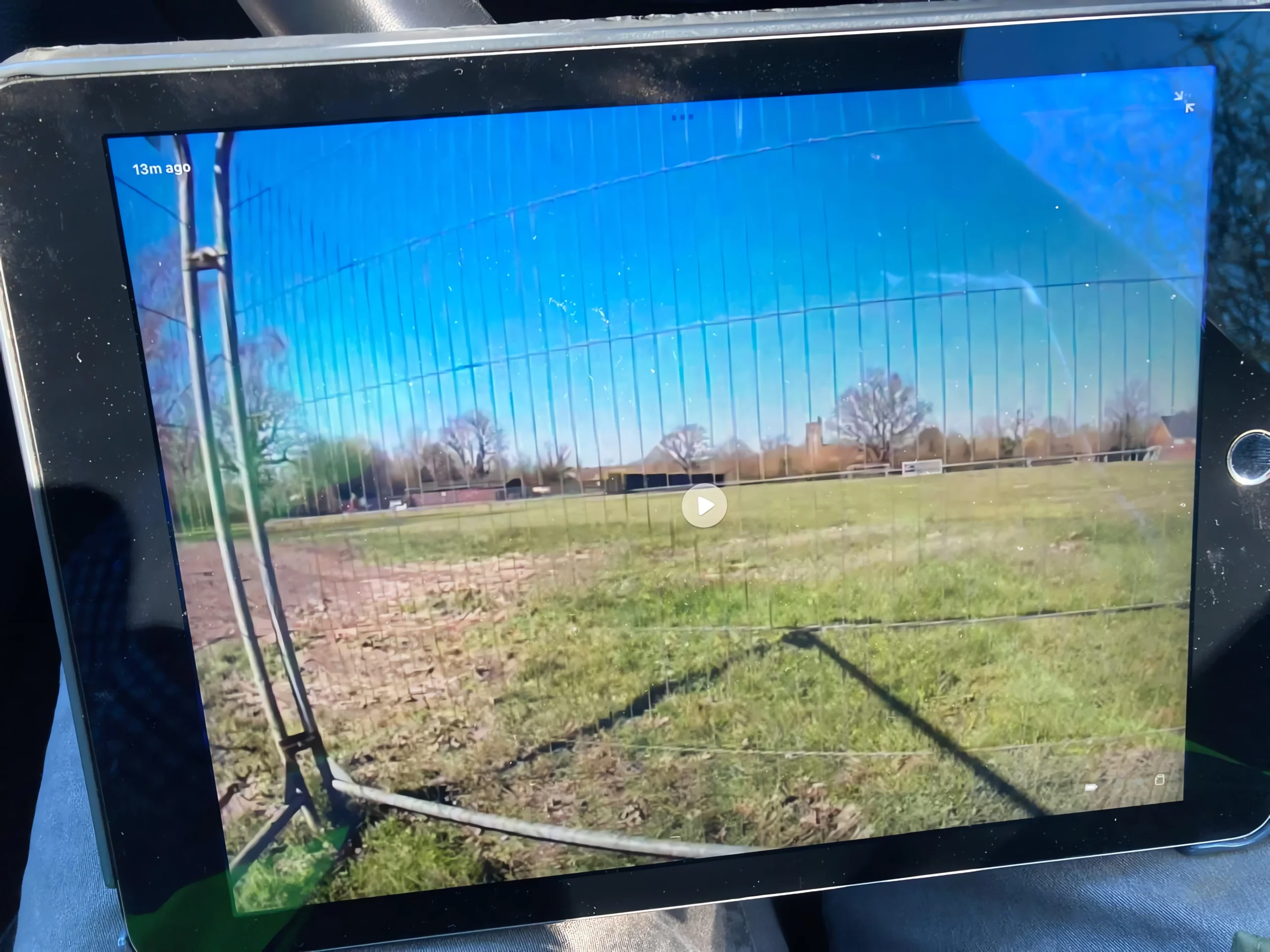 Safety Eye remote monitoring system showing live camera view on tablet from construction site